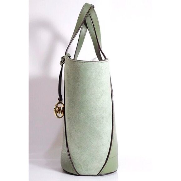 S Michael Kors Portia Small Tote Army Green Leather Suede 35F1GPAT1S $358 - Picture 3 of 8